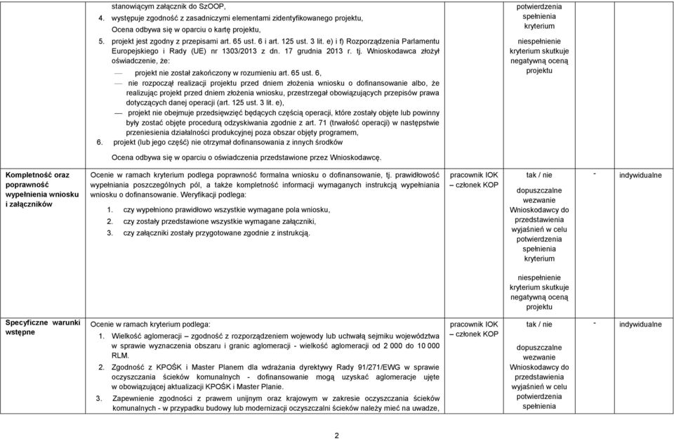 Wnioskodawca złożył oświadczenie, że: projekt nie został zakończony w rozumieniu art. 65 ust.