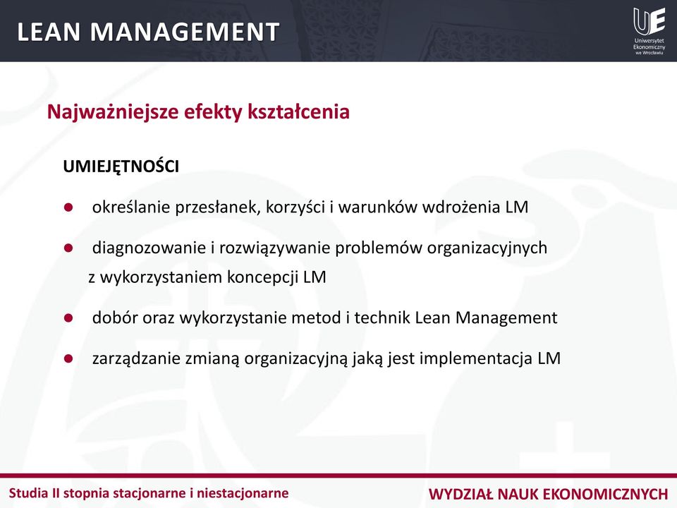 organizacyjnych z wykorzystaniem koncepcji LM dobór oraz wykorzystanie