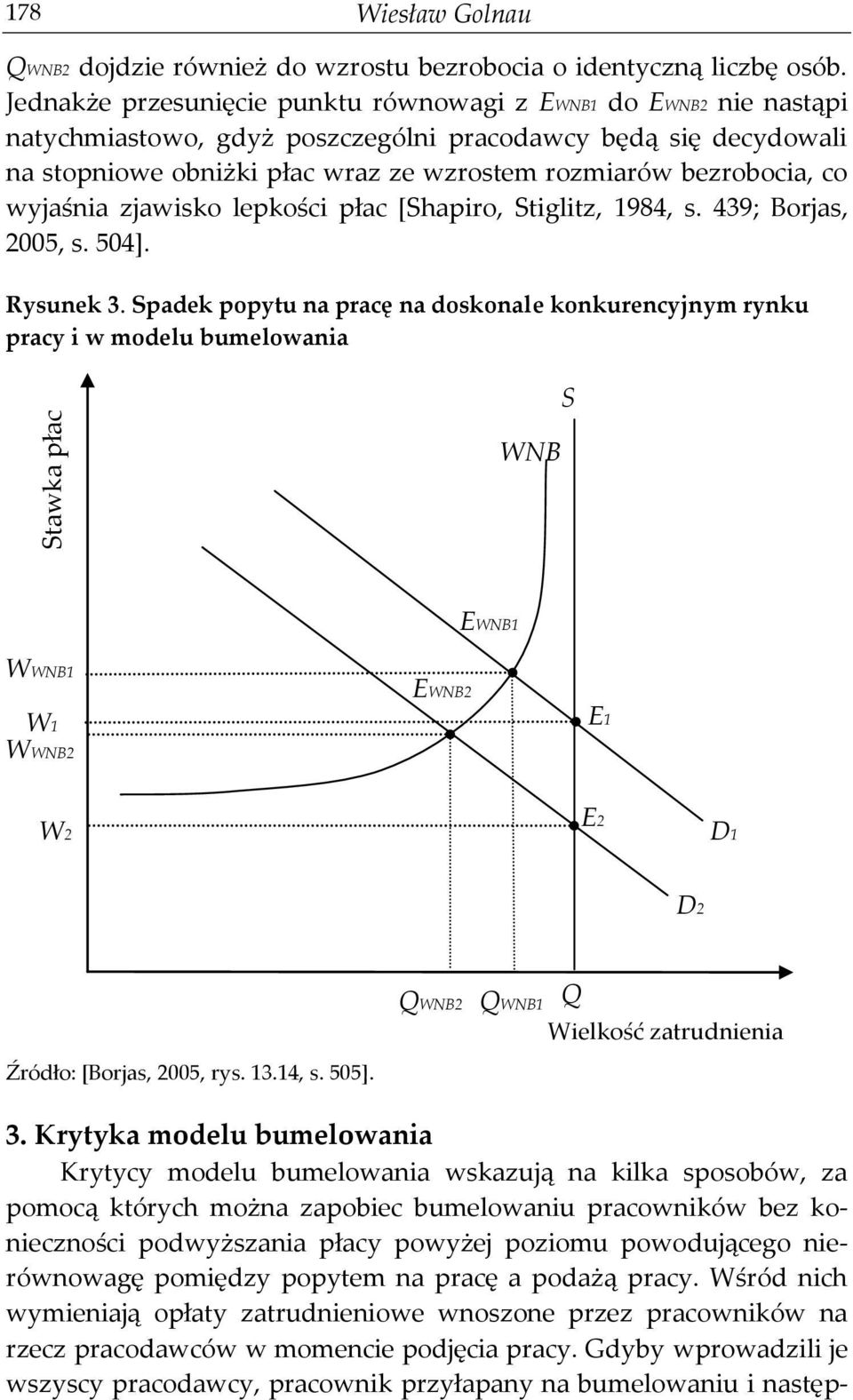 co wyjaśnia zjawisko lepkości płac [Shapiro, Stiglitz, 1984, s. 439; Borjas, 2005, s. 504]. Rysunek 3.