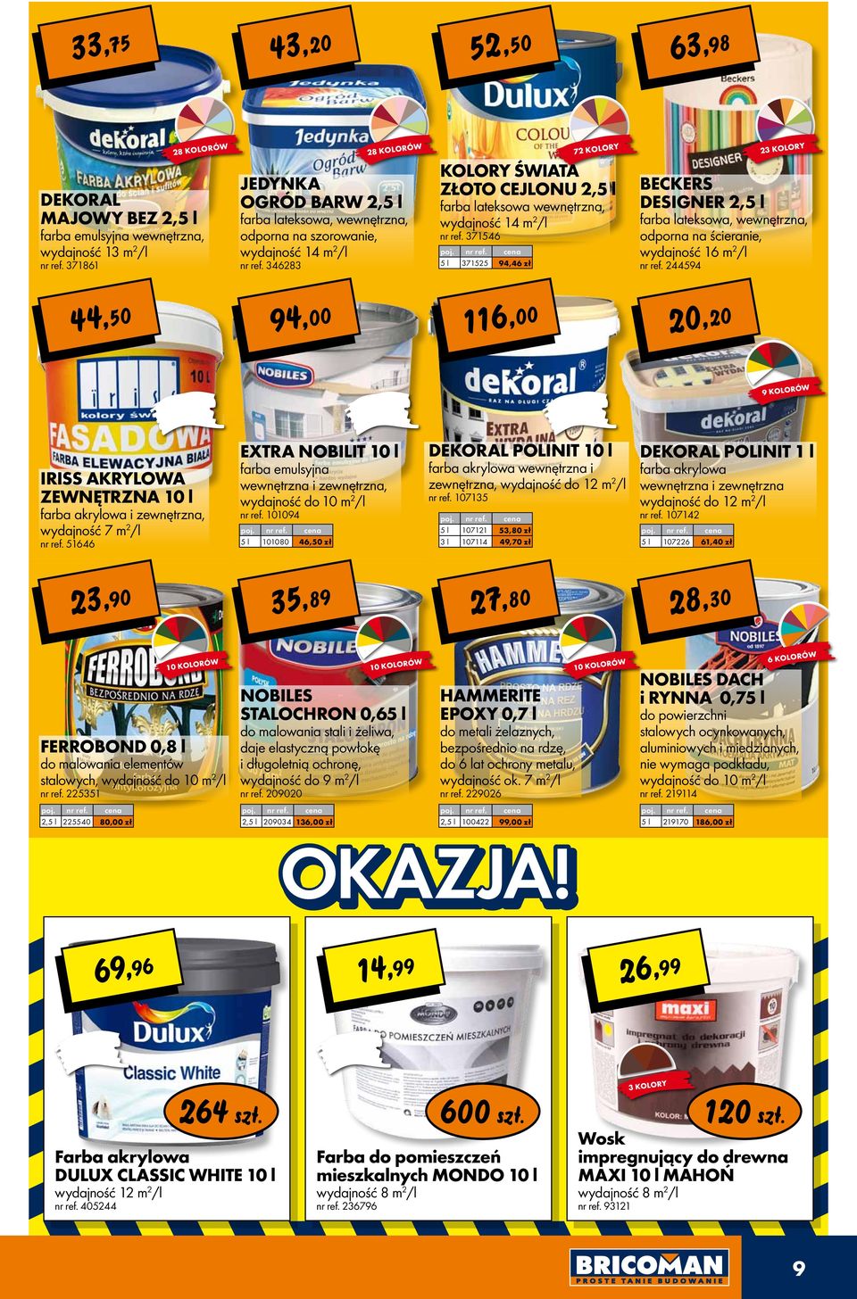 34683 KOLORY ŚWIATA ZŁOTO CEJLONU,5 l farba lateksowa wewnętrzna, wydajność 14 m /l nr ref.