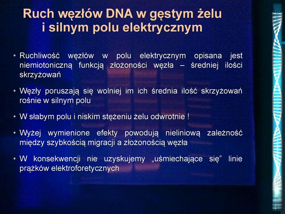 skrzyżowań rośnie w silnym polu W słabym polu i niskim stężeniu żelu odwrotnie!