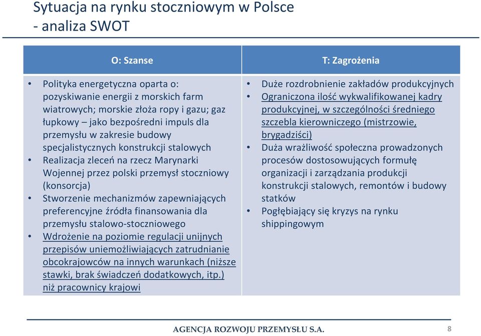 mechanizmów zapewniających preferencyjne źródła finansowania dla przemysłu stalowo-stoczniowego Wdrożenie na poziomie regulacji unijnych przepisów uniemożliwiających zatrudnianie obcokrajowców na