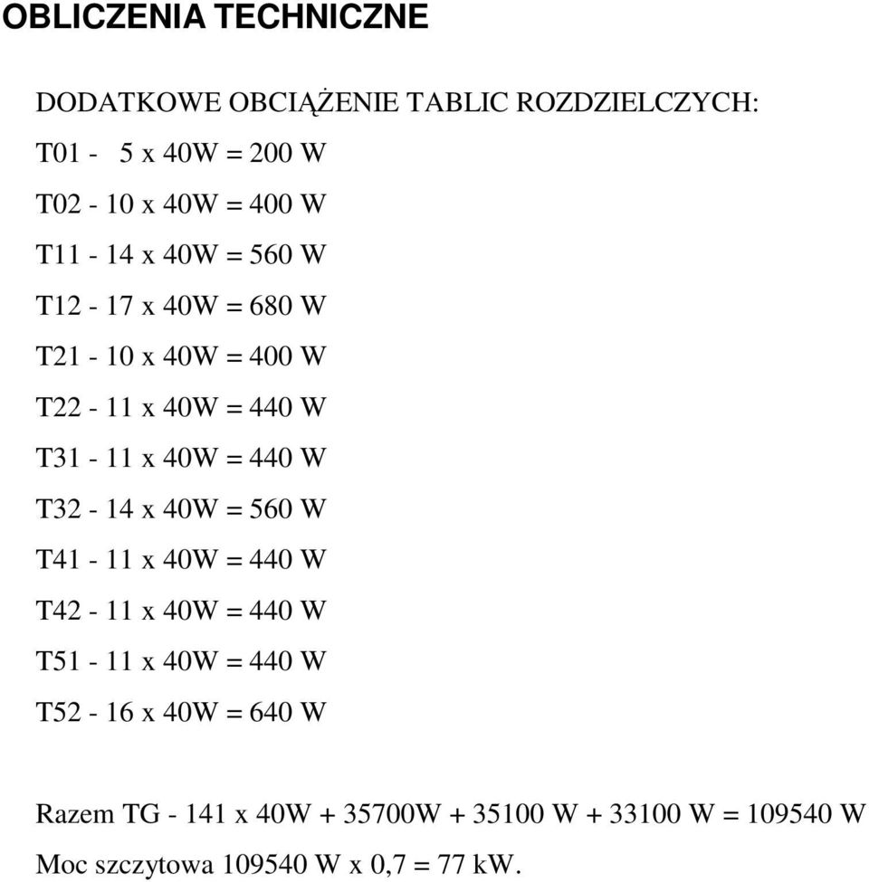 440 W T32-14 x 40W = 560 W T41-11 x 40W = 440 W T42-11 x 40W = 440 W T51-11 x 40W = 440 W T52-16 x 40W