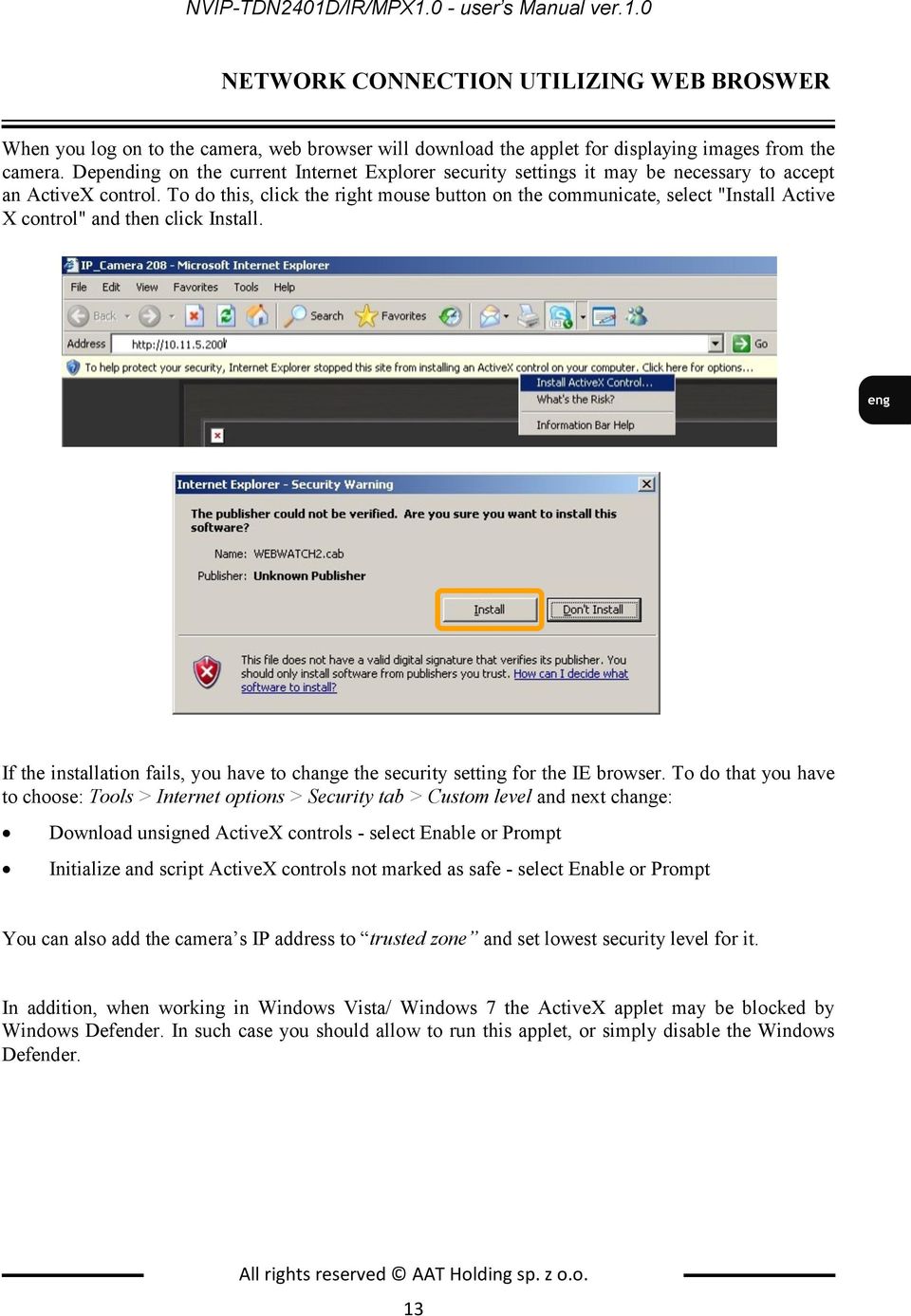 To do this, click the right mouse button on the communicate, select "Install Active X control" and then click Install.