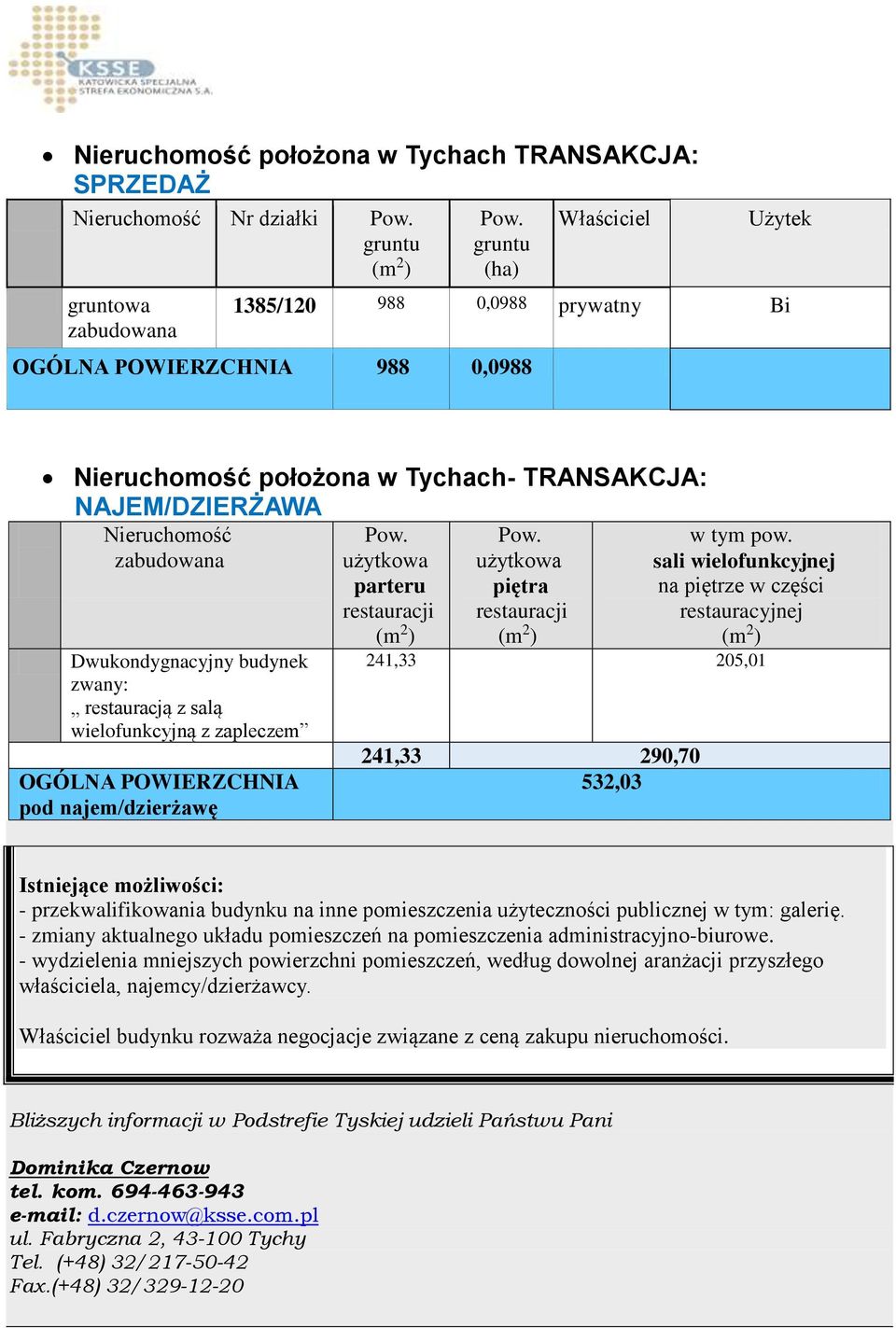 najem/dzierżawę użytkowa parteru restauracji użytkowa piętra restauracji w tym pow.