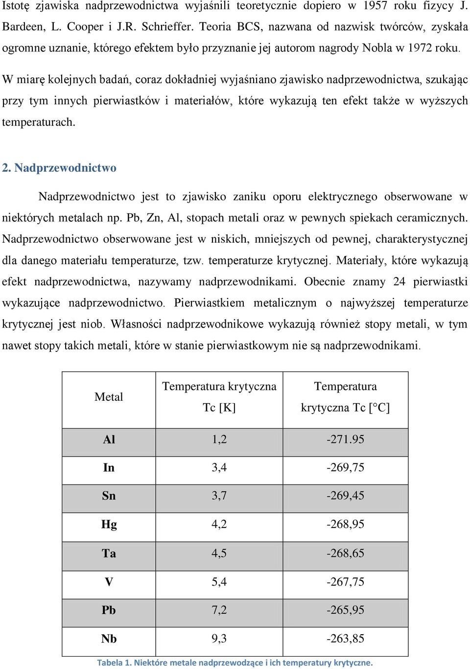 W miarę kolejnych badań, coraz dokładniej wyjaśniano zjawisko nadprzewodnictwa, szukając przy tym innych pierwiastków i materiałów, które wykazują ten efekt także w wyższych temperaturach. 2.