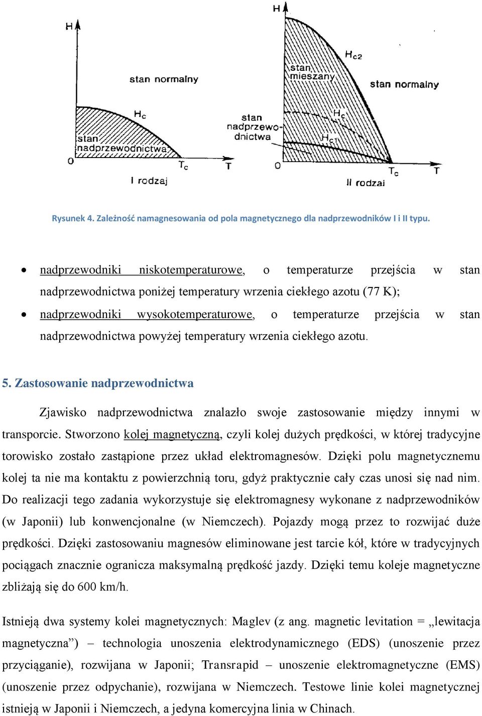 stan nadprzewodnictwa powyżej temperatury wrzenia ciekłego azotu. 5. Zastosowanie nadprzewodnictwa Zjawisko nadprzewodnictwa znalazło swoje zastosowanie między innymi w transporcie.