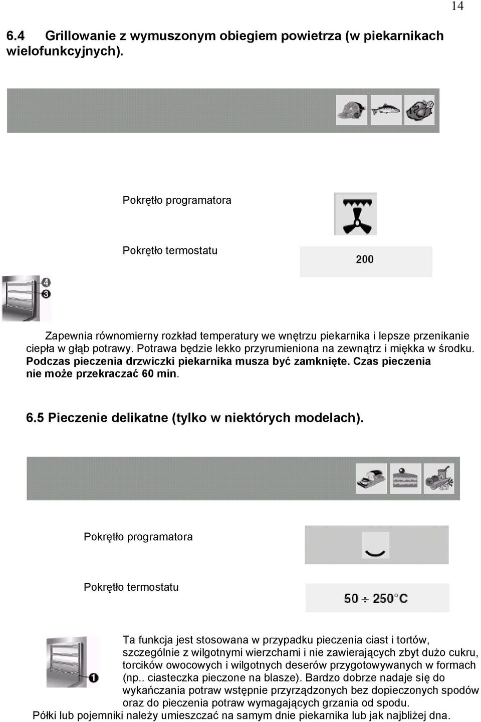 Potrawa będzie lekko przyrumieniona na zewnątrz i miękka w środku. Podczas pieczenia drzwiczki piekarnika musza być zamknięte. Czas pieczenia nie może przekraczać 60