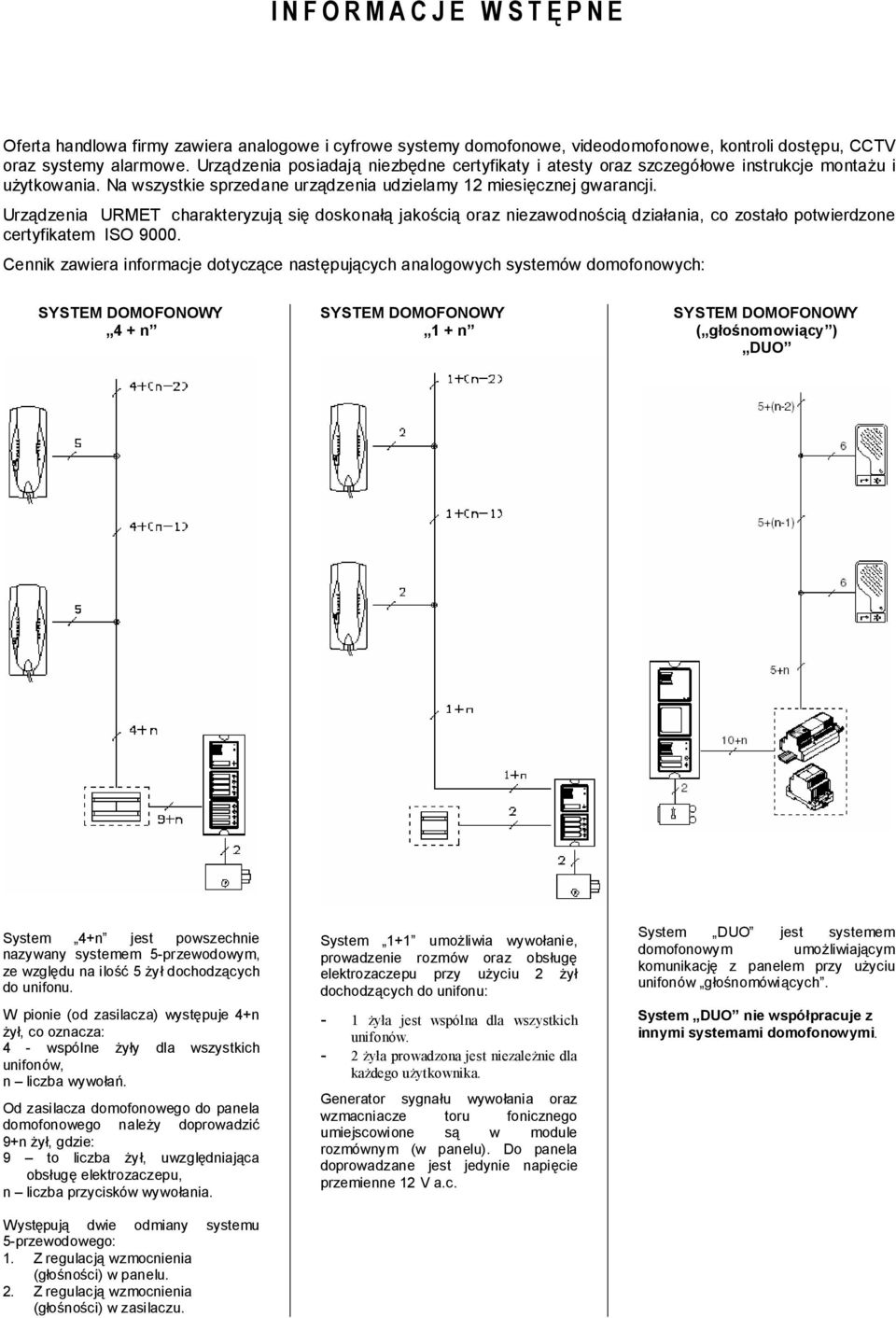 Urządzenia URMET charakteryzują się doskonałą jakością oraz niezawodnością działania, co zostało potwierdzone certyfikatem ISO 9000.