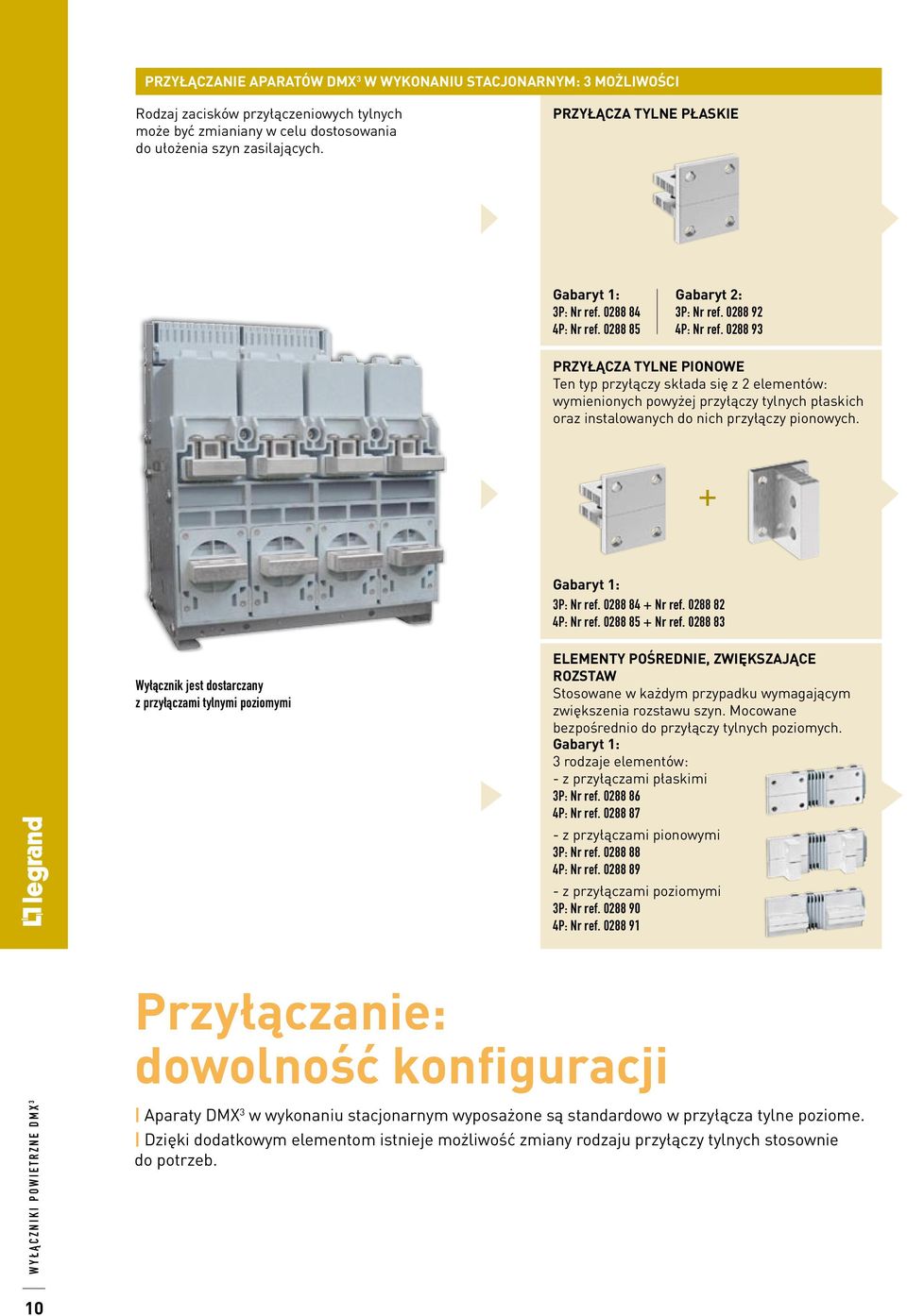 0288 93 PRZYŁĄCZA TYLNE PIONOWE Ten typ przyłączy składa się z 2 elementów: wymienionych powyżej przyłączy tylnych płaskich oraz instalowanych do nich przyłączy pionowych. + Gabaryt 1: 3P: Nr ref.