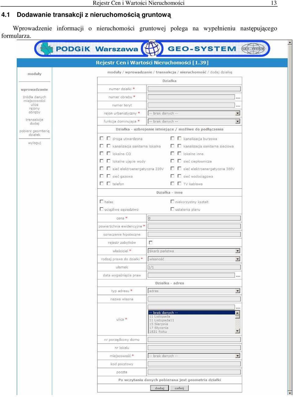 Wprowadzenie informacji o