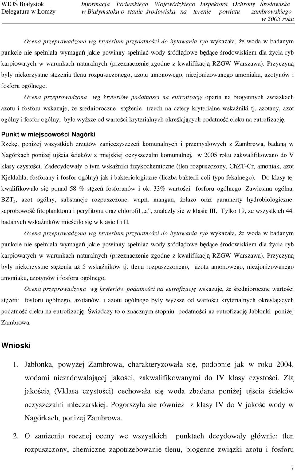 Przyczyną były niekorzystne stężenia tlenu rozpuszczonego, azotu amonowego, niezjonizowanego amoniaku, azotynów i fosforu ogólnego.