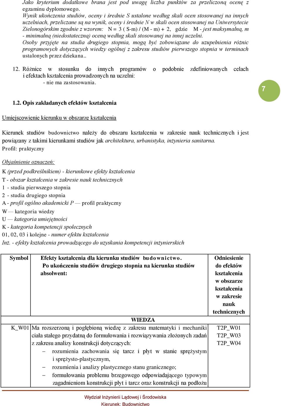 Zielonogórskim zgodnie z wzorem: N = 3 ( S-m) / (M - m) + 2, gdzie M - jest maksymalną, m - minimalną (niedostateczną) oceną według skali stosowanej na innej uczelni.