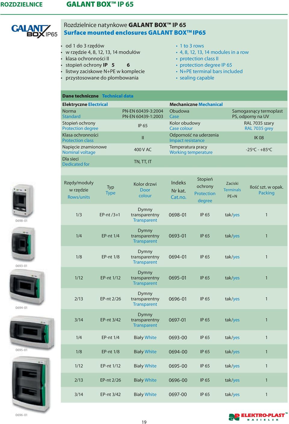 sealing capable Dane techniczne Technical data Elektryczne Electrical Norma Standard Stopień ochrony Protection degree Klasa ochronności Protection class Napięcie znamionowe Nominal voltage Dla sieci
