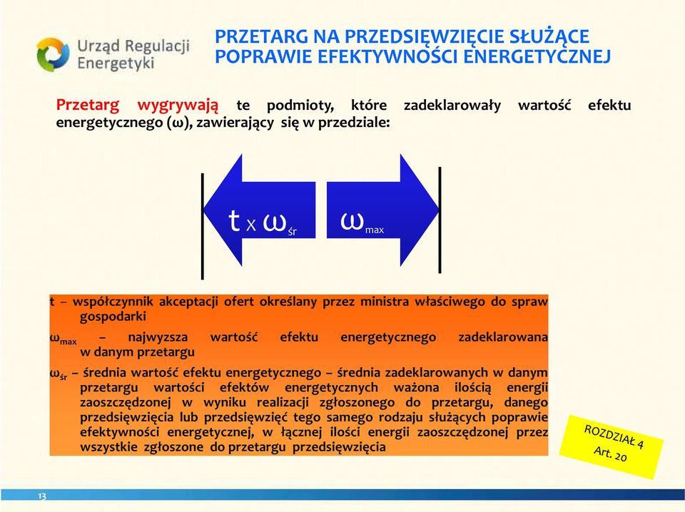 energetycznego średnia zadeklarowanych w danym przetargu wartości efektów energetycznych ważona ilością energii zaoszczędzonej w wyniku realizacji zgłoszonego do przetargu, danego ROZDZIAŁ 3 Art.