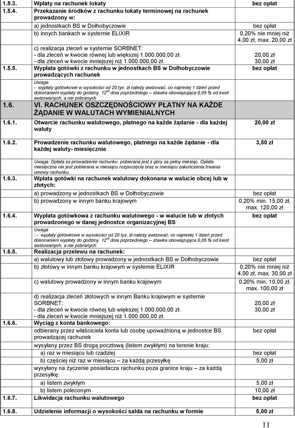 c) realizacja zleceń w systemie SORBNET: - dla zleceń w kwocie równej lub większej 1.000.000,00 zł. - dla zleceń w kwocie mniejszej niż 1.000.000,00 zł. 1.5.