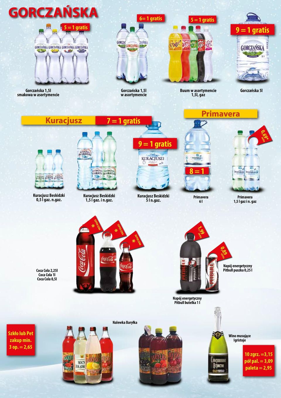 gaz * * 1,99 0,89 * Coca Cola 2,25l Coca Cola 1l Coca Cola 0,5l Napój energetyczny Pitbull puszka 0,25 l Napój energetyczny Pitbull butelka 1 l