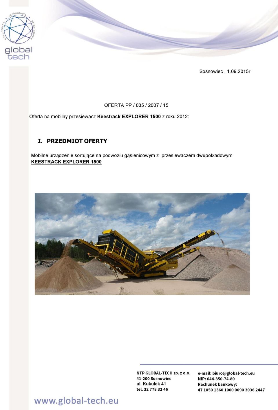 przesiewacz Keestrack EXPLORER 1500 z roku 2012: I.