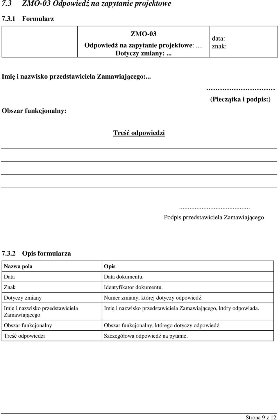 .. Podpis przedstawiciela Zamawiającego 7.3.