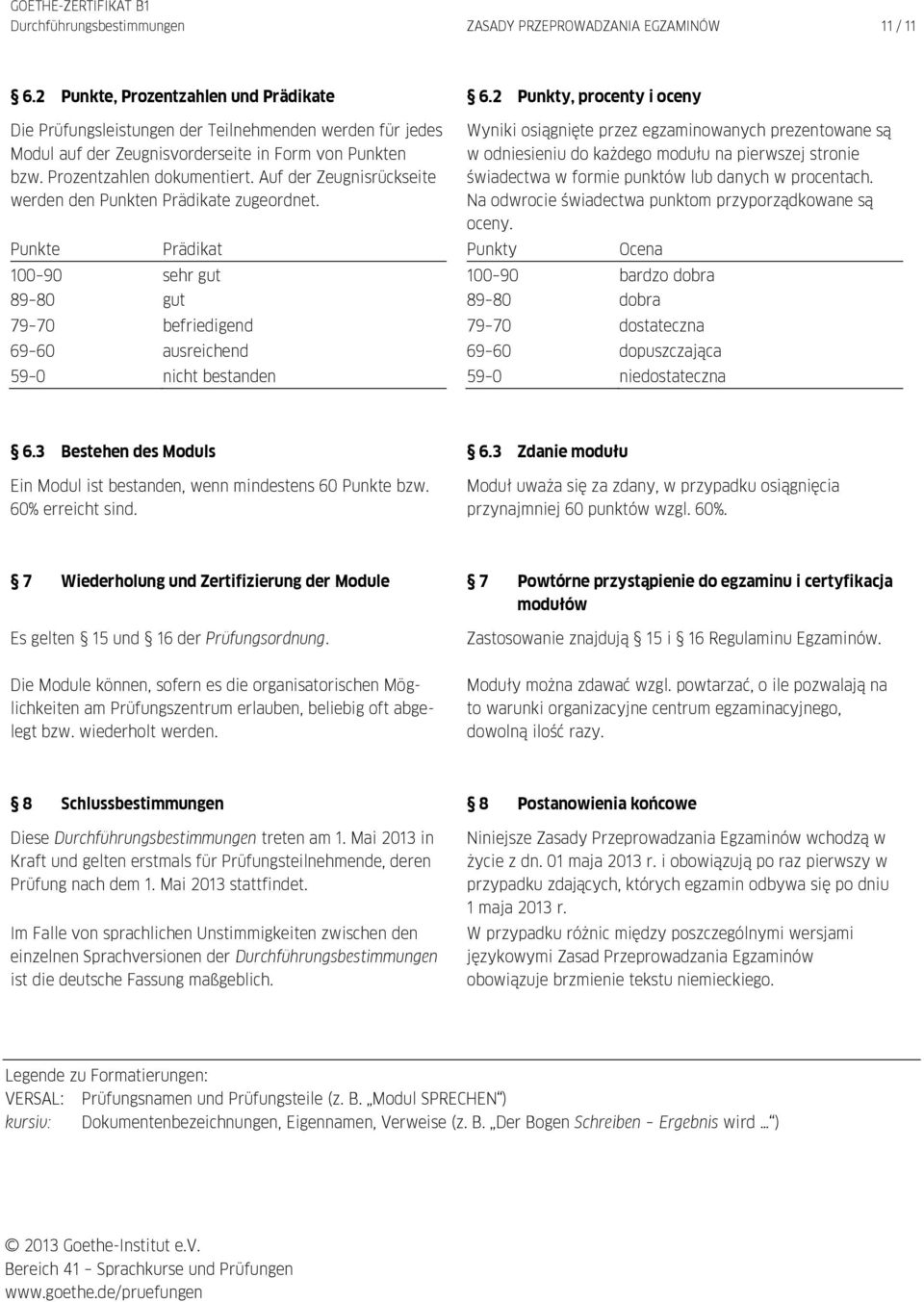 Auf der Zeugnisrückseite werden den Punkten Prädikate zugeordnet. Punkte Prädikat 100 90 sehr gut 89 80 gut 79 70 befriedigend 69 60 ausreichend 59 0 nicht bestanden 6.