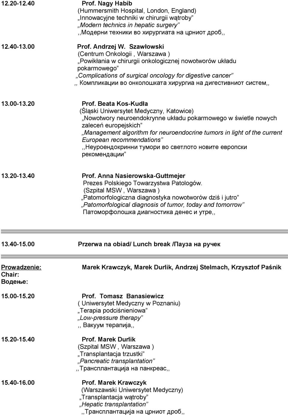 Szawłowski (Centrum Onkologii, Warszawa ) Powikłania w chirurgii onkologicznej nowotworów układu pokarmowego Complications of surgical oncology for digestive cancer,, Компликации во онколошката