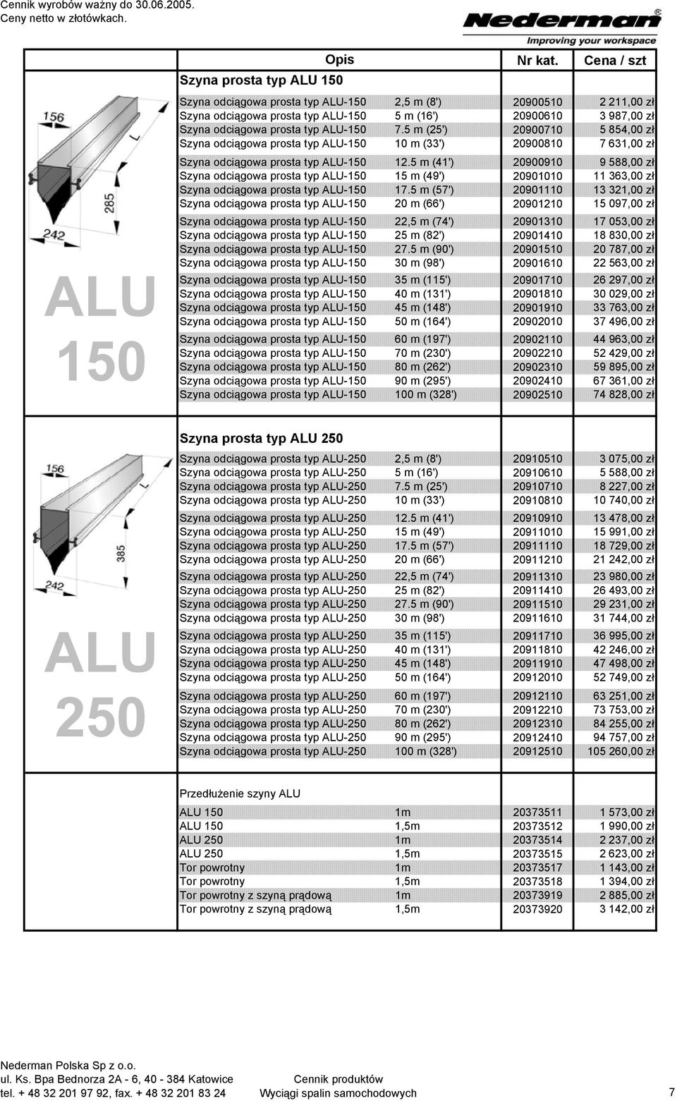5 m (41') 20900910 9 588,00 zł Szyna odciągowa prosta typ ALU-150 15 m (49') 20901010 11 363,00 zł Szyna odciągowa prosta typ ALU-150 17.