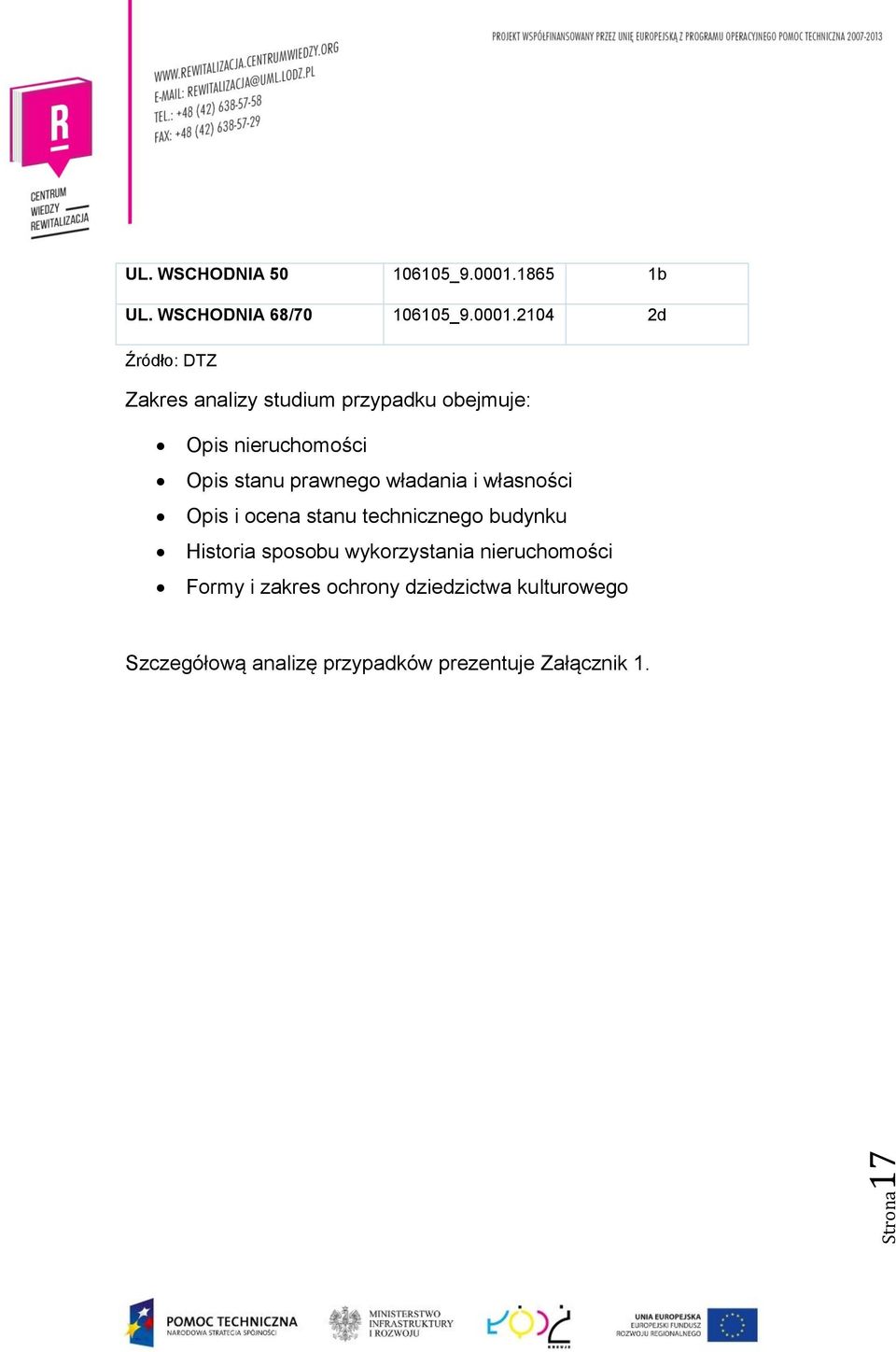 2104 2d Źródło: DTZ Zakres analizy studium przypadku obejmuje: Opis nieruchomości Opis stanu