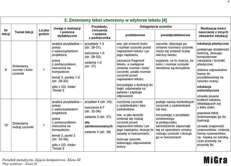 32-34); Temat 3 przykłady -3 (str. 29-3); ćwiczenia -3 (str. 29-32); zadania -2 (str. 37) przykład 4 (str. 33); ćwiczenia 4-7 (str. 32-34); zadanie 3 (str. 37); zadanie 5 (str.