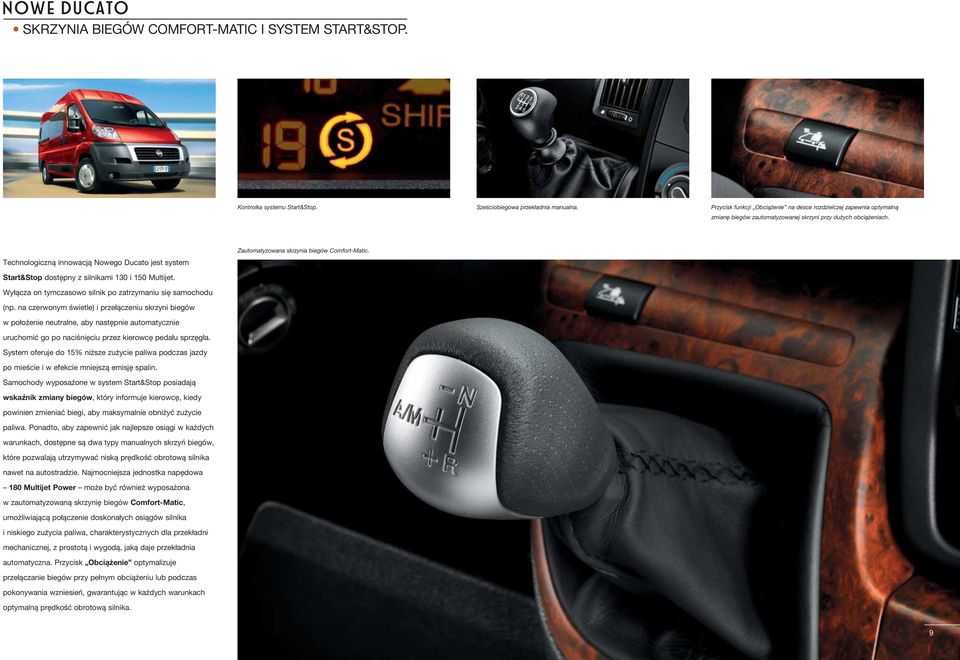 Technologiczną innowacją Nowego Ducato jest system Zautomatyzowana skrzynia biegów Comfort-Matic. Start&Stop dostępny z silnikami 130 i 150 Multijet.