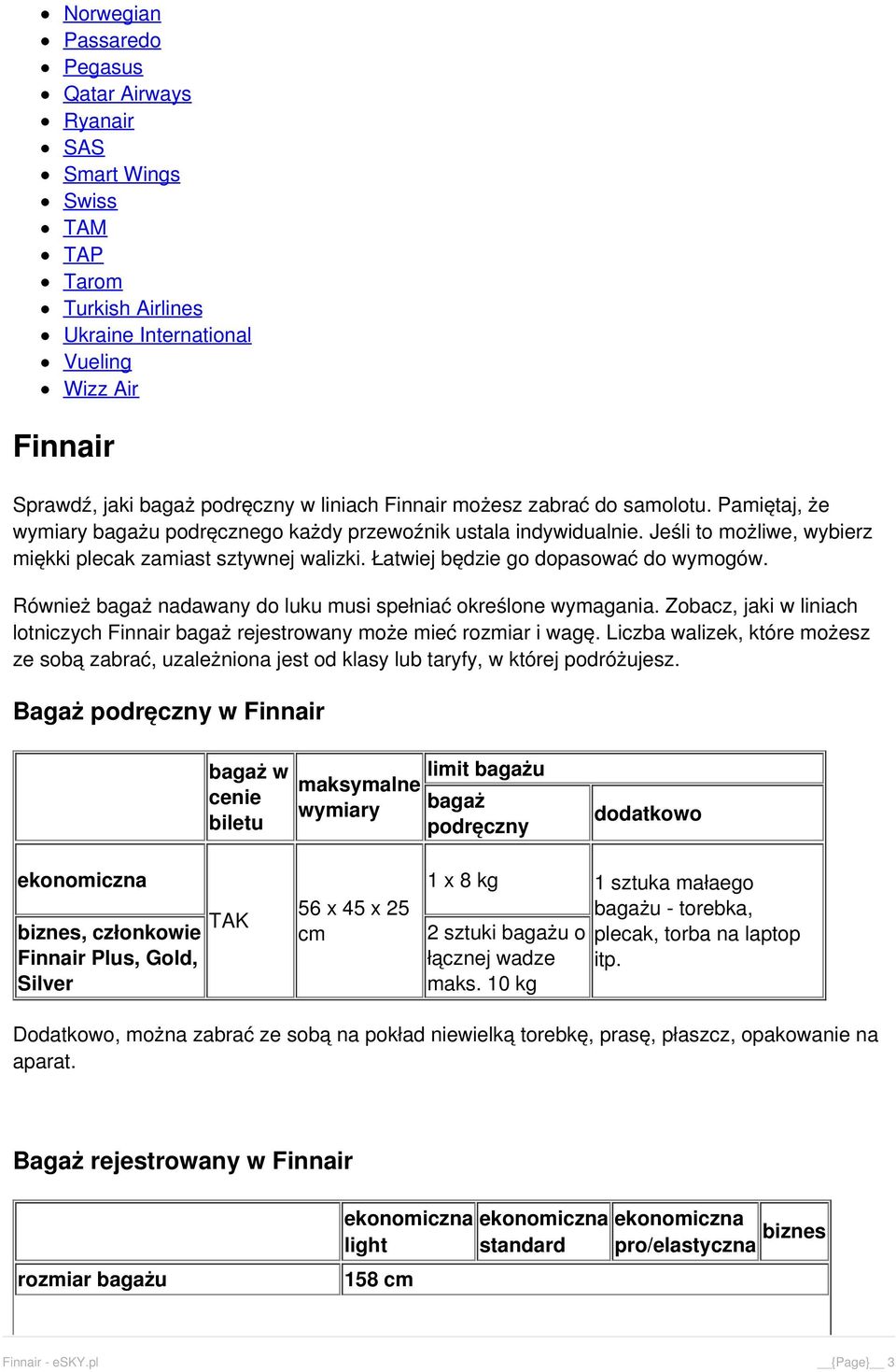 Bagaż: Wymiary i waga - Finnair. Porady dla podróżnych. Ostatnia  aktualizacja: esky.pl 2. Guide_homepage - PDF Darmowe pobieranie