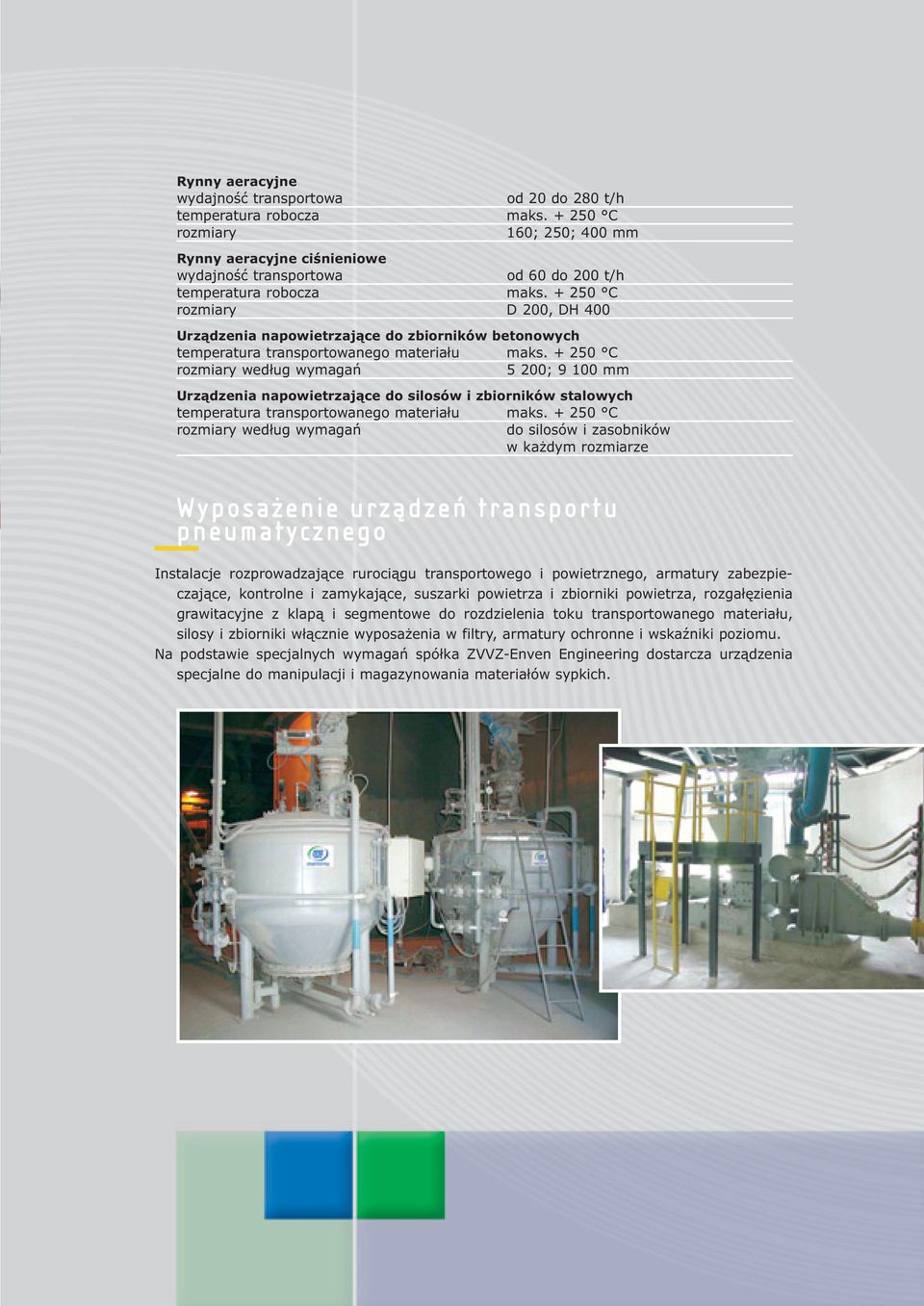 + 250 C rozmiary D 200, DH 400 Urządzenia napowietrzające do zbiorników betonowych temperatura transportowanego materiału maks.