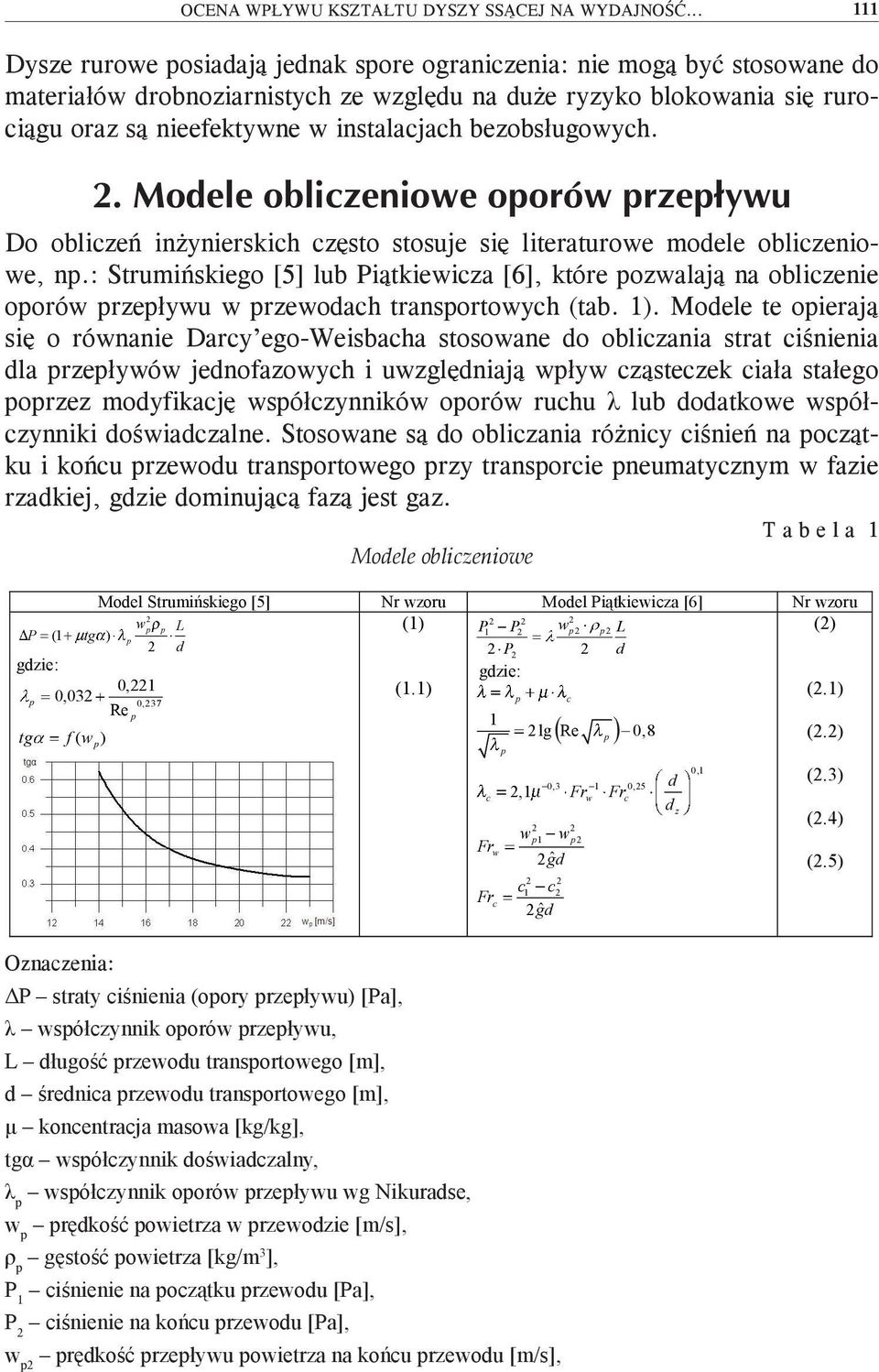 bezobsługowych. 2. Modele obliczeniowe oporów przepływu Do obliczeń inżynierskich często stosuje się literaturowe modele obliczeniowe, np.