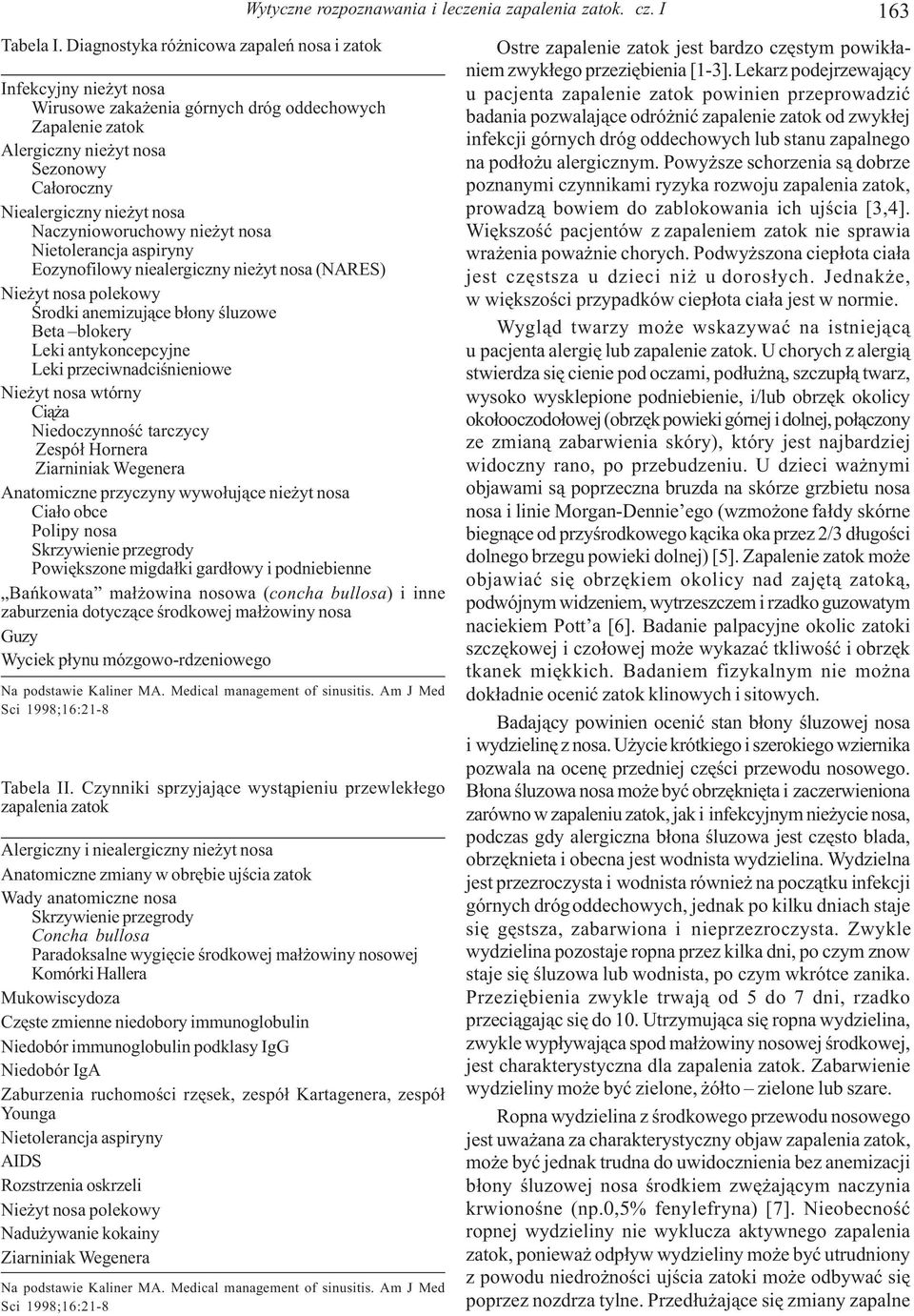 Naczynioworuchowy nie yt nosa Nietolerancja aspiryny Eozynofilowy niealergiczny nie yt nosa (NARES) Nie yt nosa polekowy Œrodki anemizuj¹ce b³ony œluzowe Beta blokery Leki antykoncepcyjne Leki