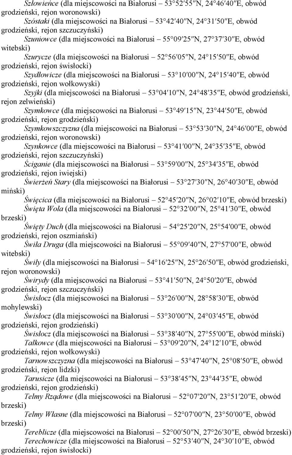 Białorusi 53 04 10 N, 24 48 35 E, obwód grodzieński, rejon zelwieński) Szymkowce (dla miejscowości na Białorusi 53 49 15 N, 23 44 50 E, obwód Szymkowszczyzna (dla miejscowości na Białorusi 53 53 30