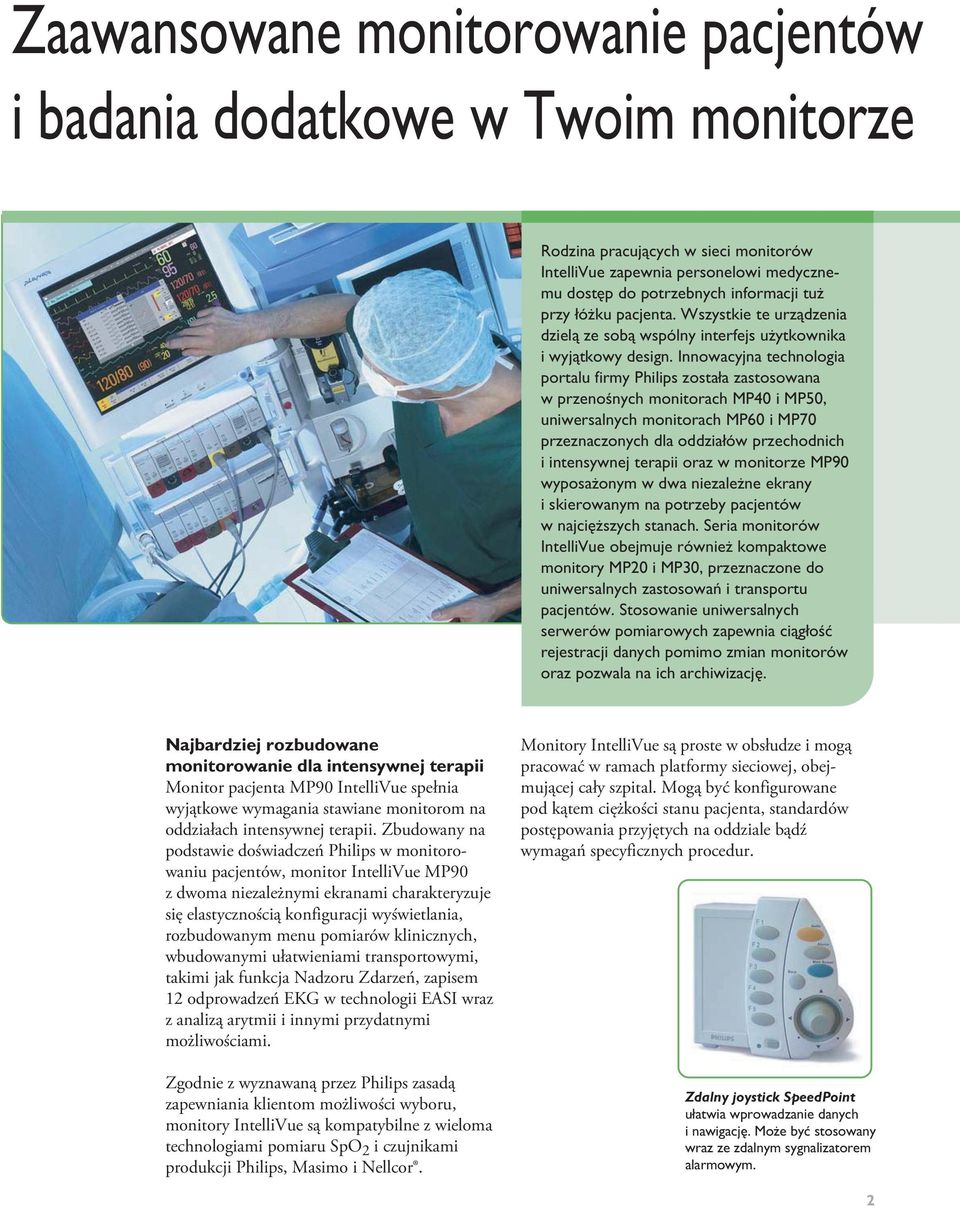 Innowacyjna technologia portalu firmy Philips została zastosowana w przenośnych monitorach MP40 i MP50, uniwersalnych monitorach MP60 i MP70 przeznaczonych dla oddziałów przechodnich i intensywnej