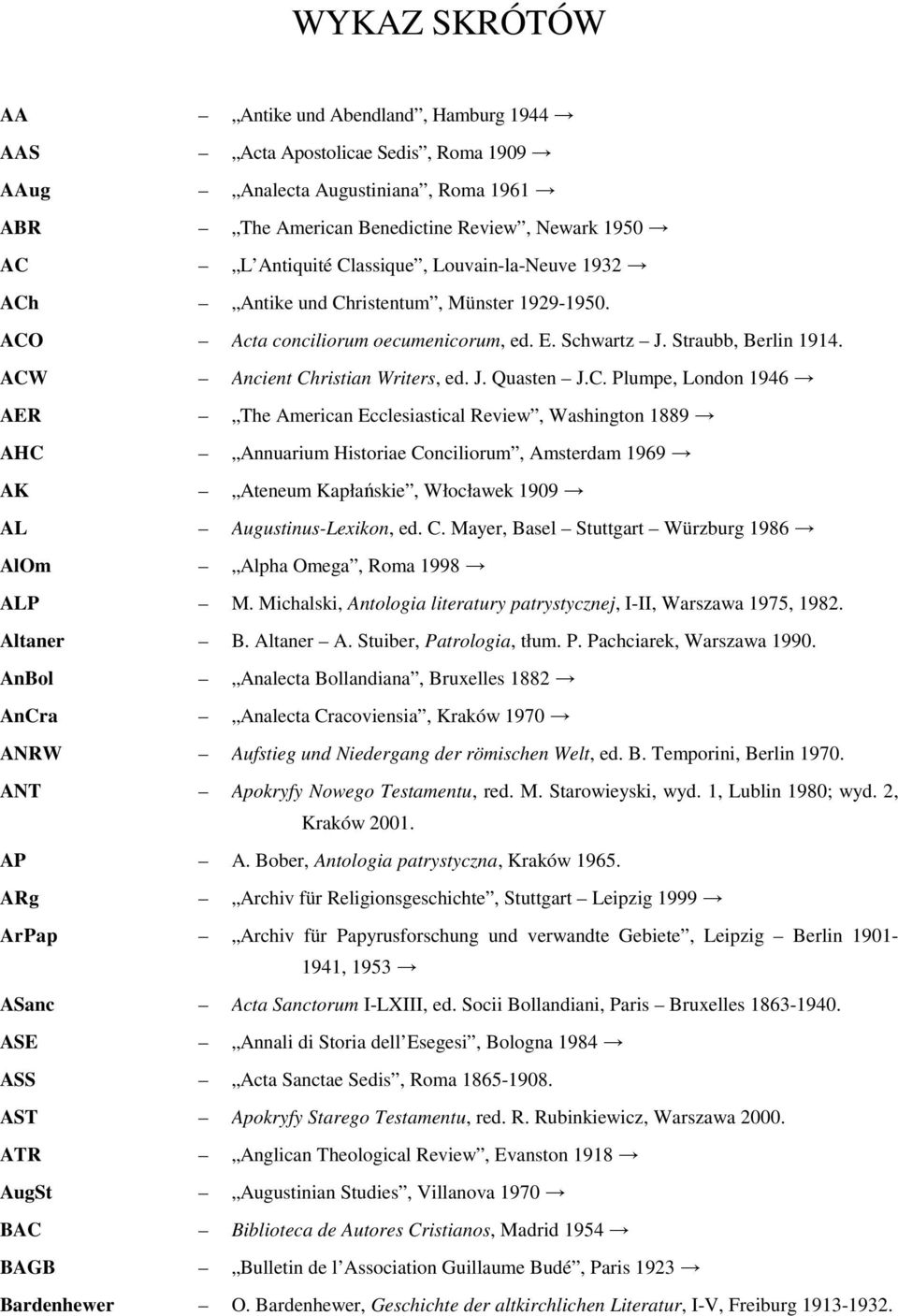 C. Plumpe, London 1946 AER The American Ecclesiastical Review, Washington 1889 AHC Annuarium Historiae Conciliorum, Amsterdam 1969 AK Ateneum Kapłańskie, Włocławek 1909 AL Augustinus-Lexikon, ed. C. Mayer, Basel Stuttgart Würzburg 1986 AlOm Alpha Omega, Roma 1998 ALP M.