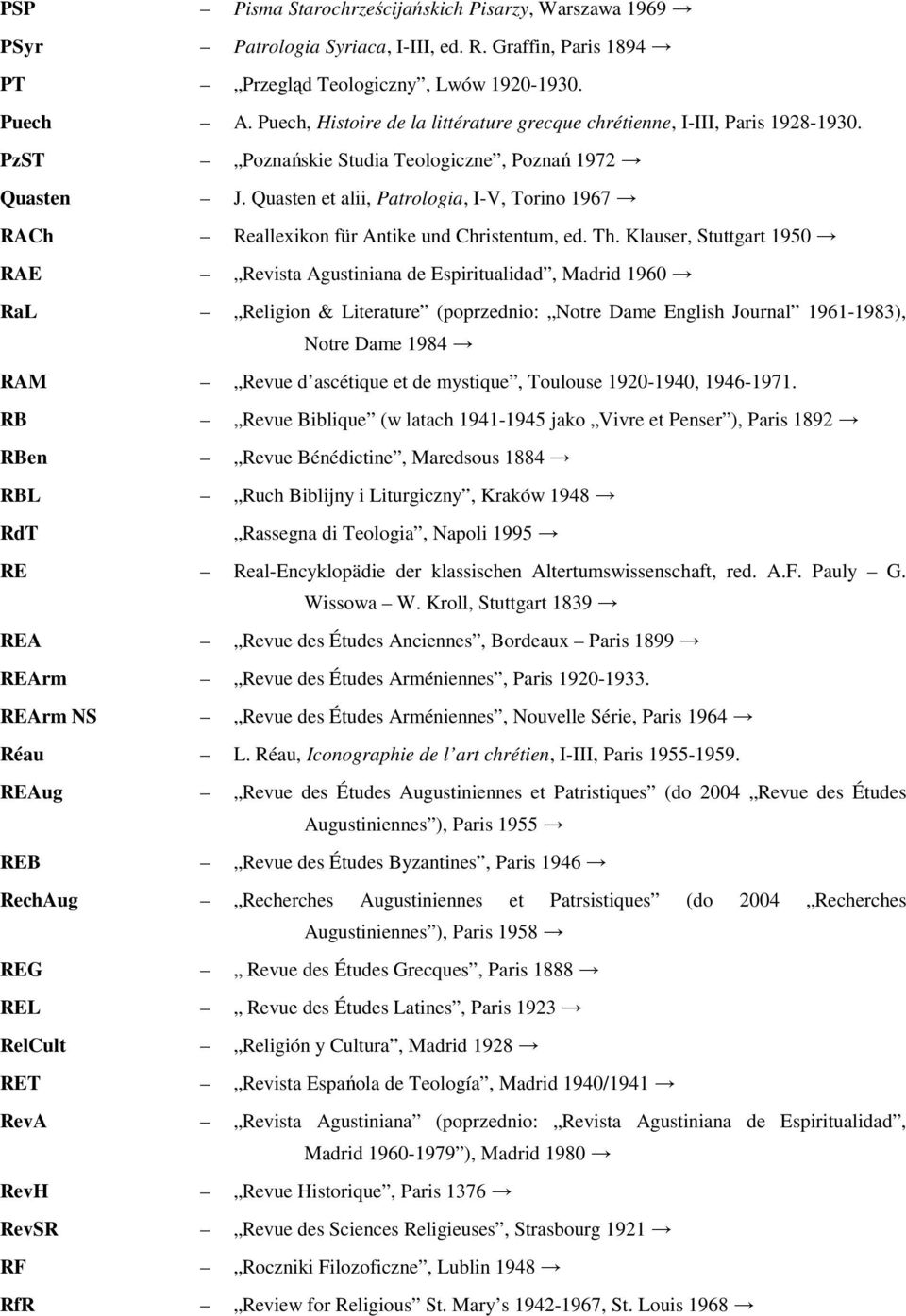 Quasten et alii, Patrologia, I-V, Torino 1967 RACh Reallexikon für Antike und Christentum, ed. Th.