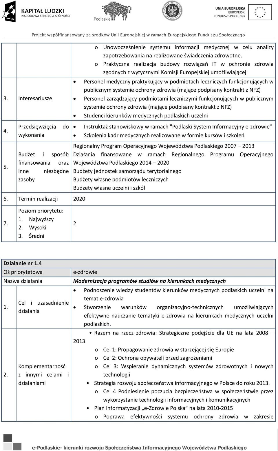 Instruktaż stanowiskowy w ramach "Podlaski System Informacyjny " Szkolenia kadr medycznych realizowane w formie kursów i szkoleń Regionalny Program Operacyjnego Województwa Podlaskiego 2007 2013