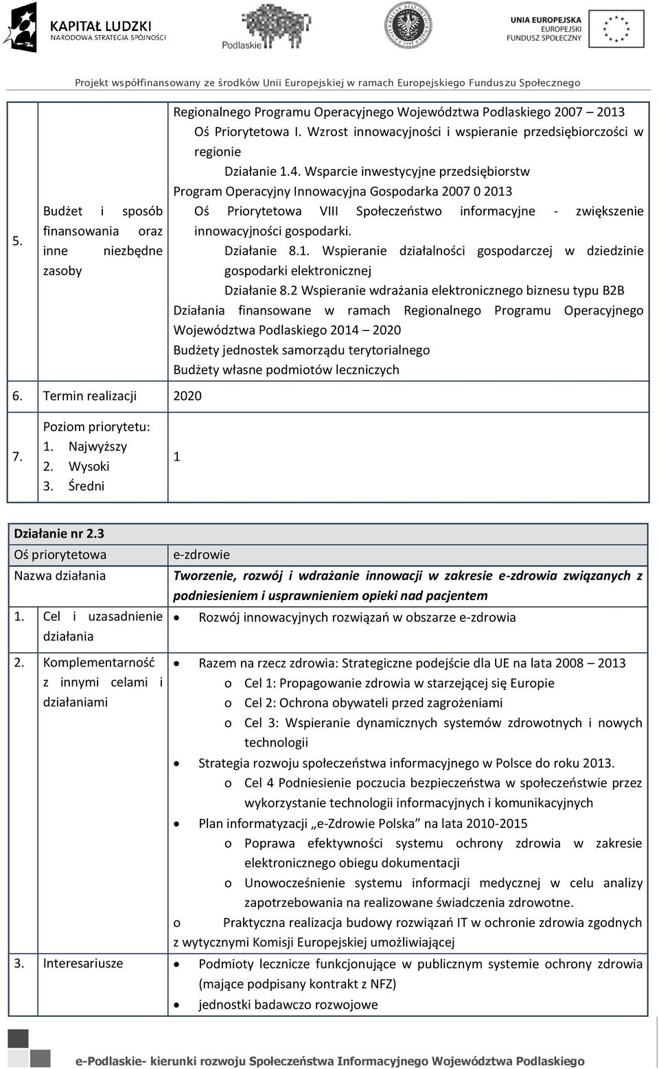 Społeczeństwo informacyjne - zwiększenie innowacyjności gospodarki. Działanie 8. Wspieranie działalności gospodarczej w dziedzinie gospodarki elektronicznej Działanie 8.