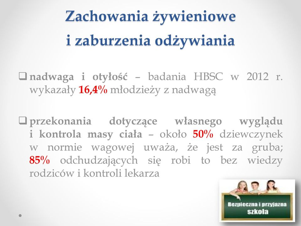 wykazały 16,4% młodzieży z nadwagą przekonania dotyczące własnego wyglądu i