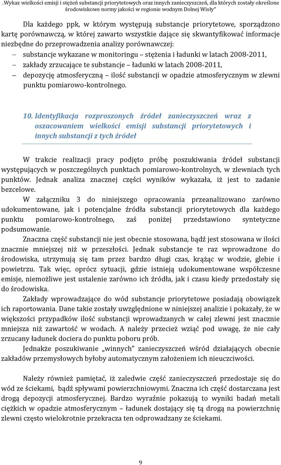 ładunki w latach 2008-2011, depozycję atmosferyczną ilość substancji w opadzie atmosferycznym w zlewni punktu pomiarowo-kontrolnego. 10.