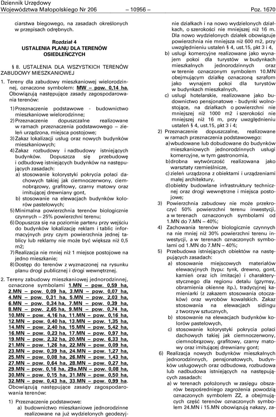 Obowiązują następujące zasady zagospodarowania terenów: 1) Przeznaczenie podstawowe - budownictwo mieszkaniowe wielorodzinne; 2) Przeznaczenie dopuszczalne realizowane w ramach przeznaczenia