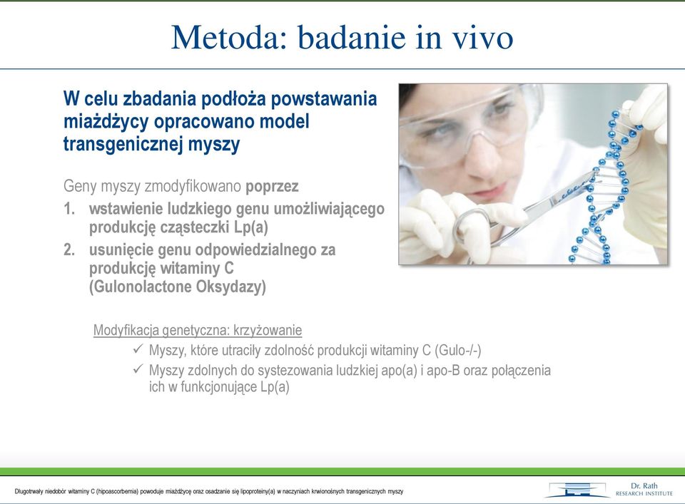 usunięcie genu odpowiedzialnego za produkcję witaminy C (Gulonolactone Oksydazy) Modyfikacja genetyczna: krzyżowanie