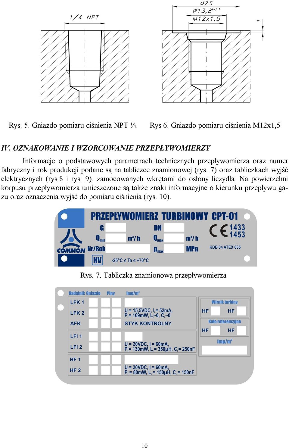 produkcji podane są na tabliczce znamionowej (rys. 7) oraz tabliczkach wyjść elektrycznych (rys.8 i rys.