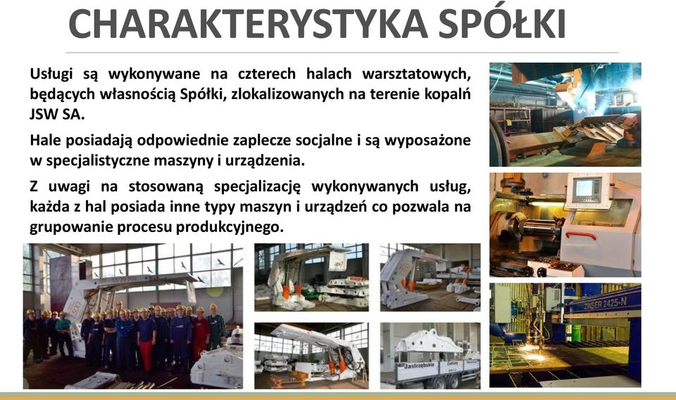 Hale posiadają odpowiednie zaplecze socjalne i są wyposażone w specjalistyczne maszyny i urządzenia.
