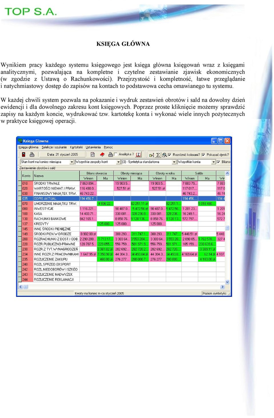 Przejrzystość i kompletność, łatwe przeglądanie i natychmiastowy dostęp do zapisów na kontach to podstawowa cecha omawianego tu systemu.