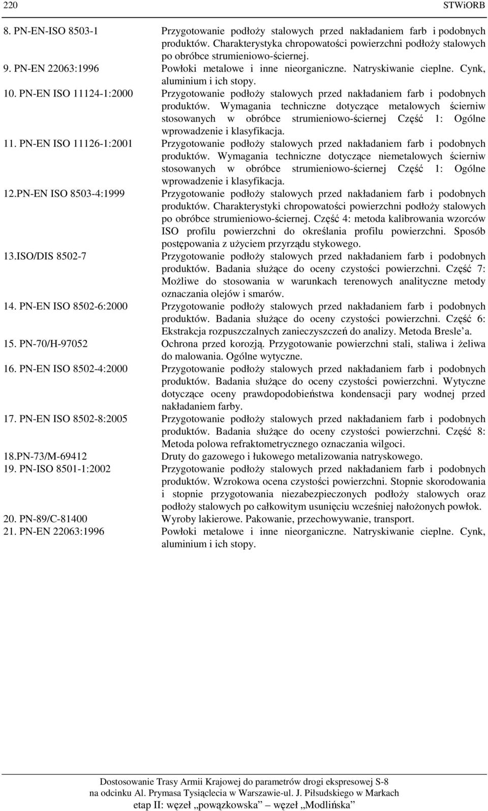 Cynk, aluminium i ich stopy. 10. PN-EN ISO 11124-1:2000 Przygotowanie podłoży stalowych przed nakładaniem farb i podobnych produktów.