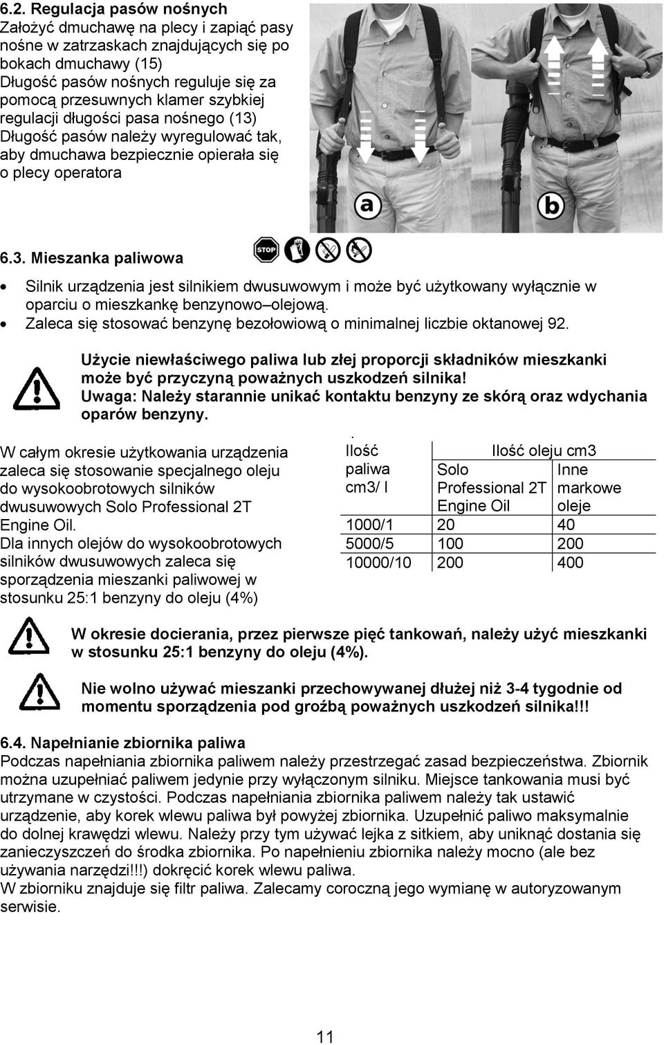 Zaleca się stosować benzynę bezołowiową o minimalnej liczbie oktanowej 92. Użycie niewłaściwego paliwa lub złej proporcji składników mieszkanki może być przyczyną poważnych uszkodzeń silnika!