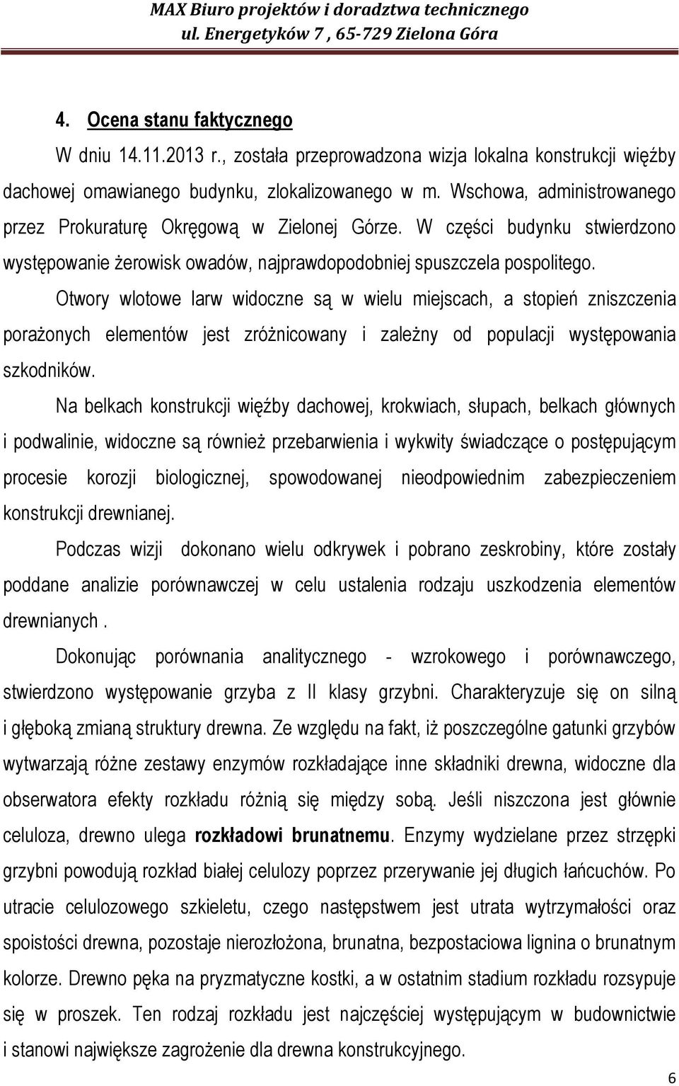 Otwory wlotowe larw widoczne są w wielu miejscach, a stopień zniszczenia porażonych elementów jest zróżnicowany i zależny od populacji występowania szkodników.