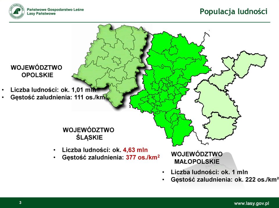 /km 2 WOJEWÓDZTWO ŚLĄSKIE Liczba ludności: ok.